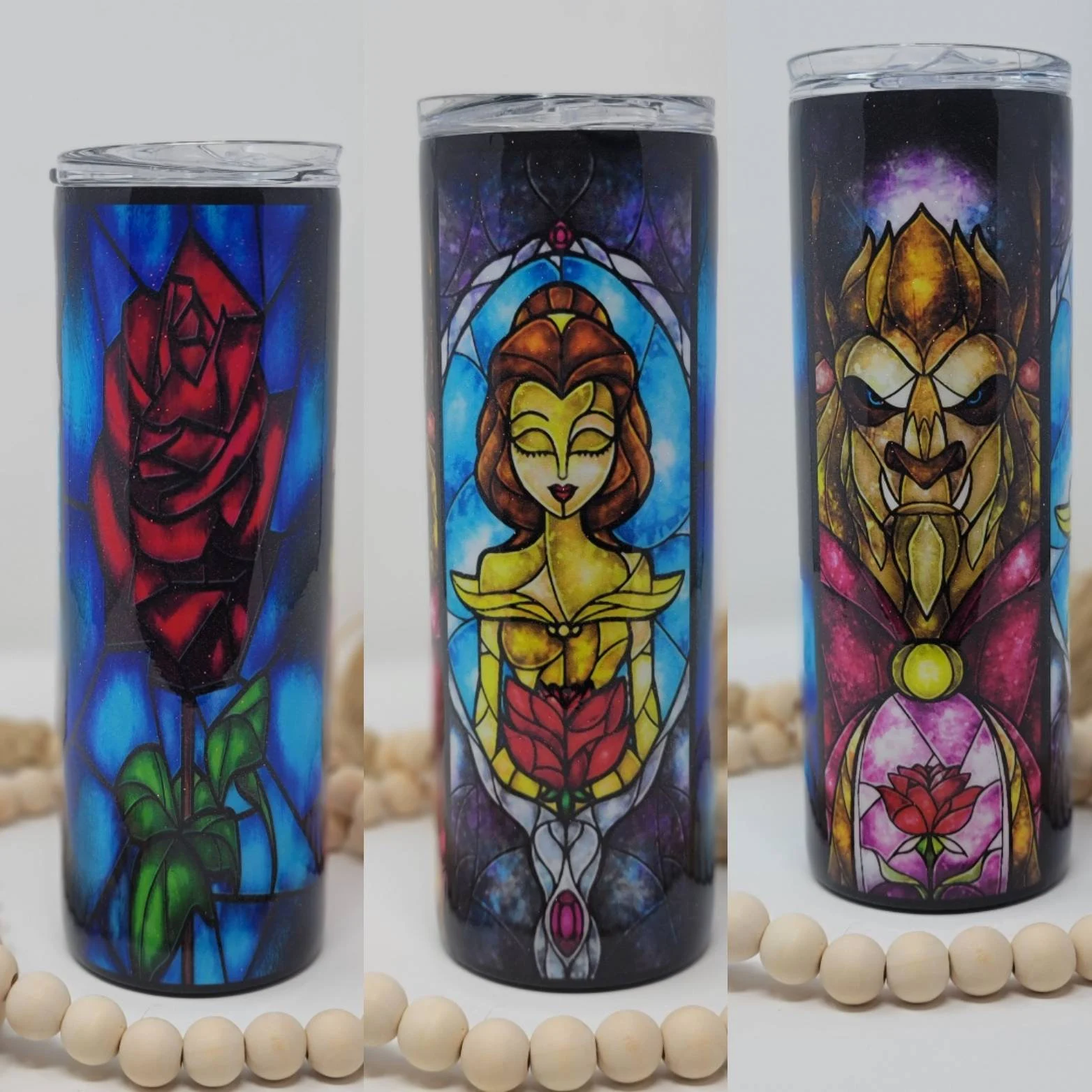 stained glass tumbler/stained glass tumbler beauty and the beast