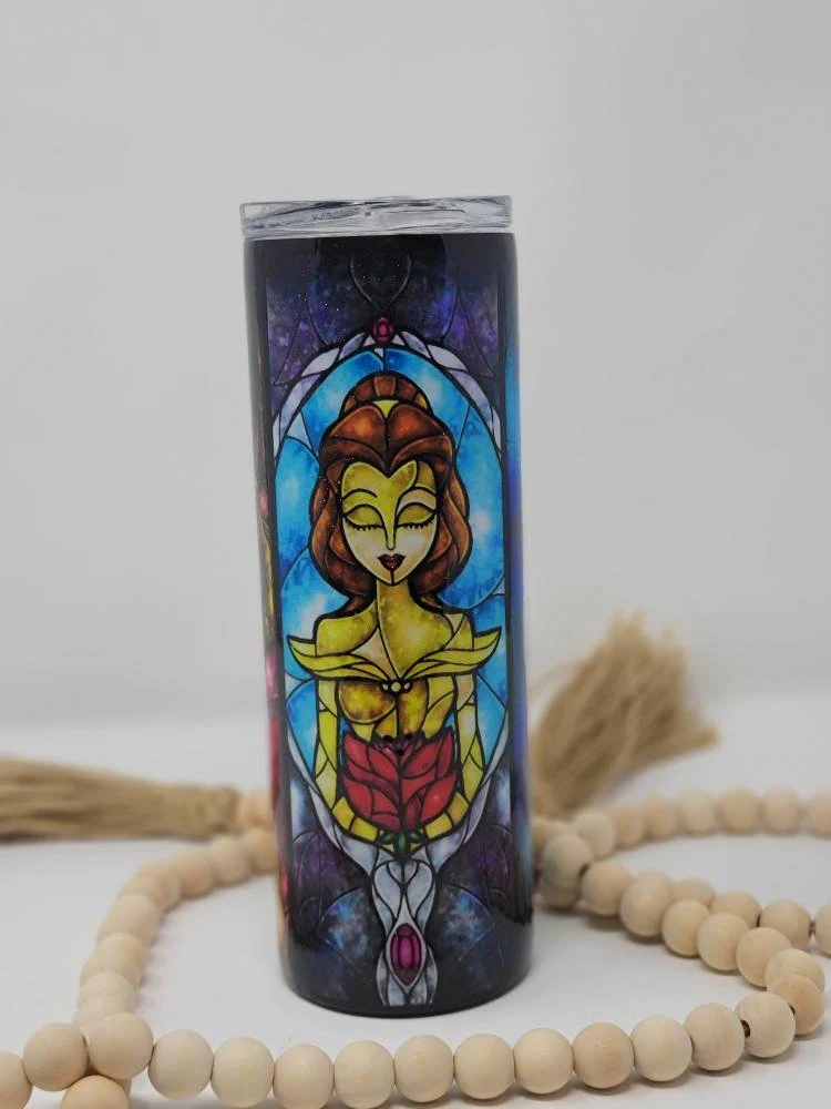 stained glass tumbler/stained glass tumbler beauty and the beast